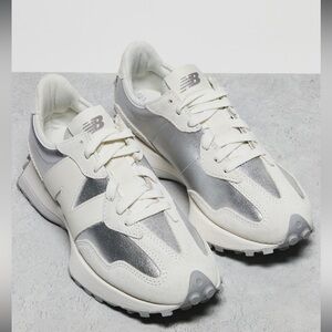 New Balance 327 sneaker. Womens US size 7. White. Silver. New in box.